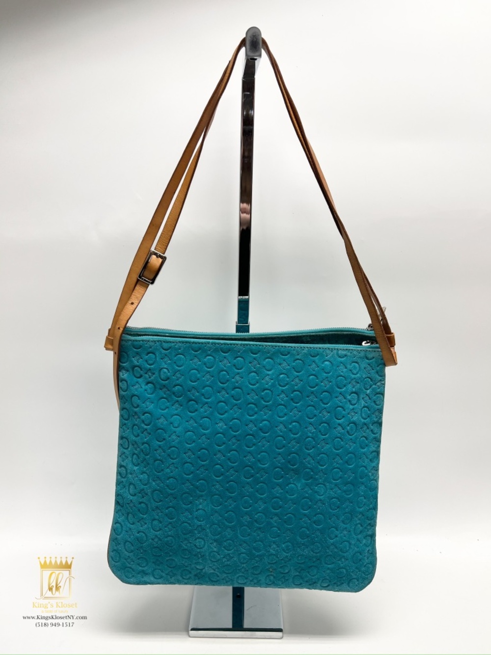Céline teal double Bag with Tan Strap